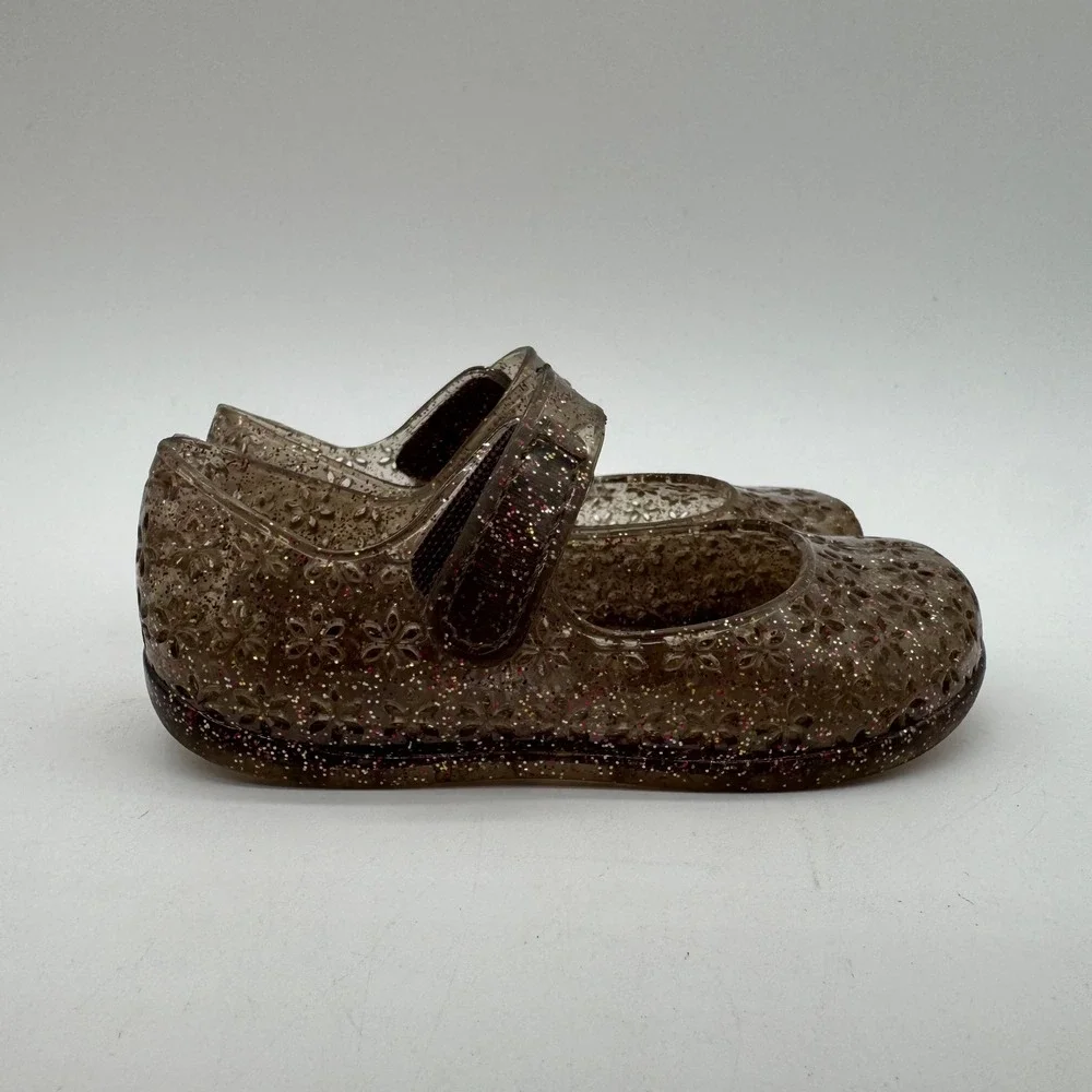 Old Navy Toddler Girls US 5 Brown Glitter Jelly Mary Jane Flats Flower Cutouts